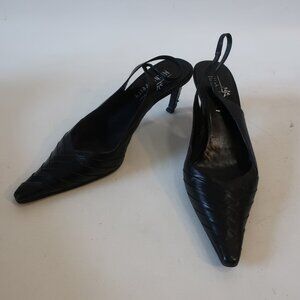 Women Michael Perry Black Woven Leather Slingback Pointy Heels 40 US/10